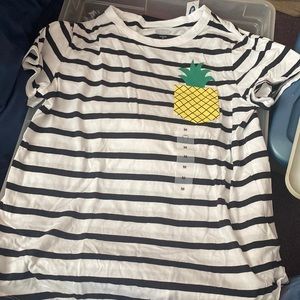 NWT pineapple tshirt with black and white stripes